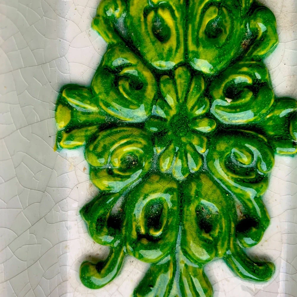 Green and White Decorative MCM Vintage Italian Dish Made In Italy